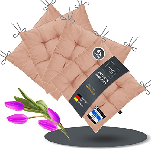 LILENO HOME 4er Set Stuhlkissen 20 Rosé (40x40x6 cm) - Sitzkissen für Garten, Küche oder Esszimmer - UV-beständige Indoor u. Outdoor Stuhlauflage als Stuhl-Kissen (Linda FUM)
