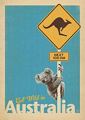 Metall Vintage Blechschilder Weltreise Australien Känguru Koala Home Bar Restaurant Wanddekoration Schild 30,5 x 20,3 cm