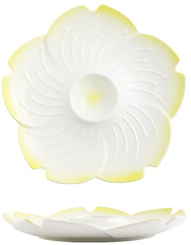 Fodalob Sushi-Knödel-Teller im japanischen Stil, Blumenform, Keramik, 24 cm, Snack-Teller mit Essigschale for Zuhause und Küche (1 Stück) (Color : Yellow)