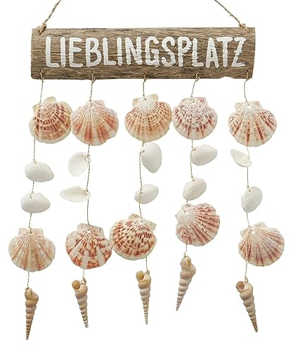 Panneau en bois flotté avec chaîne de coquillages - Décoration murale de jardin - Décoration murale de jardin - Décoration à suspendre - Coquillages maritimes - Bois flotté env. 40 x 32 x 4 cm