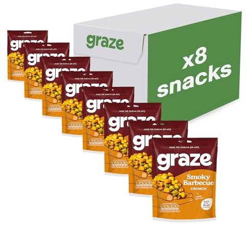 Graze - BBQ Snacks - Healthy Alternative for Crisps, Mixed Nuts & Pretzels -Ideal if You Love Corn, Broad Beans and Corn Hoops Savoury Vegan Snack (8x100g pack)
