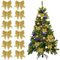 YDYSAA 12 Stück Weihnachtsschleifen Weihnachten Schleifen Glitzer Gold Weihnachtsschleifen Bogen Hänge Deko für Weihnachtsbaumschmuck Schleifen Weihnachten Zierschleifen für Weihnachtsbaum