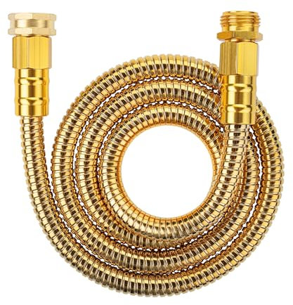 UNCO - Edelstahl-Metallschlauch, 1,5 m, goldfarben, kein Knicken, kurzer Gartenschlauch