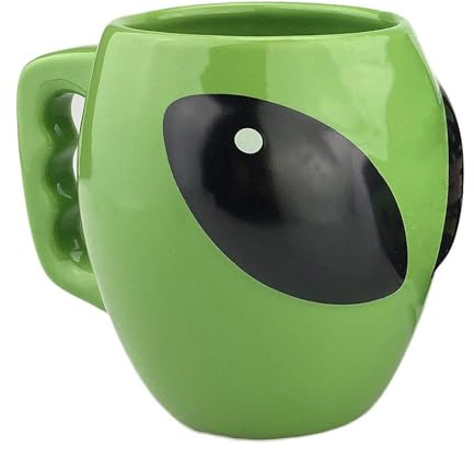Duokirs Taza de café con forma de alienígena verde, divertida y creativa taza de alienígena, regalo para niños, 14 onzas