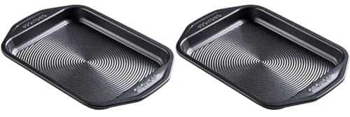 Circulon Ultimum Small Baking Tray Non Stick - Small Oven Tray, Durable Carbon Steel, Freezer & Dishwasher Safe Bakeware, Black, 29.2 x 19.8 x 2.5cm (Pack of 2)
