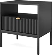 BETTSO - Nova S-54 - Nachttisch - Beistelltisch - Schubladenschrank - Nachtschrank - mit hohen Metallbeinen - Geriffelt - Schlafzimmer - Modern, Glamour - Schwarz - mit schwarzen Griffen