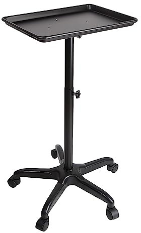 TouTToNG Salon Kleiner Trolley, Beauty Kosmetikwagen Rollwagen Schönheit mit abnehmbarem Tablett 70–110 cm höhenverstellbar (Schwarz)