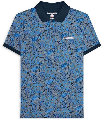 Lambretta Mens Paisley Brand Three Button Polo Shirt - Navy Khaki - S