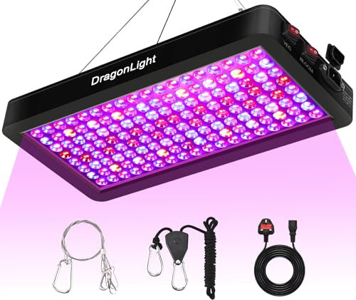 DragonLight 2024 Newest BW2000 LED Grow Lights Double Chips Full Spectrum with 3-Metre Cable for Greenhouse and Indoor Plant Veg and Flower Growing[Black]