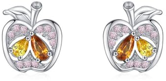 IMINI Kleine Apfel Ohrstecker 925 Sterling Silber Rosa Zirkonia Fruchtknorpel Ohrringe Lehrer Ohrringe Schulanfang Ohrschmuck Geschenke