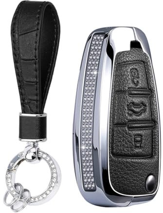 KUNIO Coque de protection à rabat pour clé Audi A1 A3 8V A4 A6 Q2 Q3 TT TTS RS RS3 S3 Sline Étui de protection en alliage cuir pour clés Porte-clés, a noir, 3 Tasten