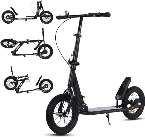 XWJBDF City Roller Erwachsene 150 Kg Tragkraft 290Mm Big Wheel Scooter, Cityroller Mit Handbremse Und Bremse, Kinder Ab 7, Höhenverstellbar Kickscooter 1