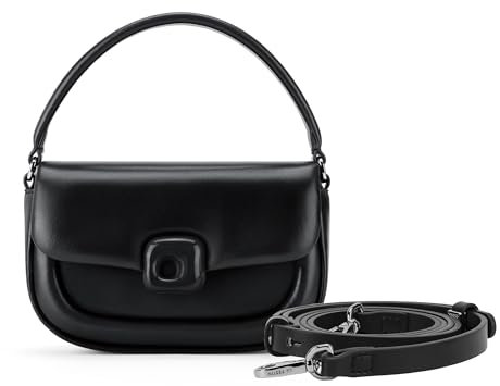 LAFESTIN - Piccola borsa a tracolla da donna in pelle divisa con tracolla regolabile e manico, versatile, Cinturino in pelle nera, Medium