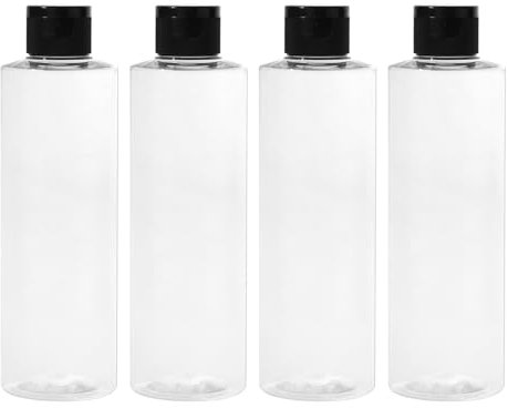 LONGWAY 4 Pcs 250ml Travel Bottles, Empty Refillable Squeeze Bottle with Flip Cap, Clear Plastic Makeup Cosmetic Toiletries Containers Bottles for Travel Shampoo Lotion Toiletries Bottles