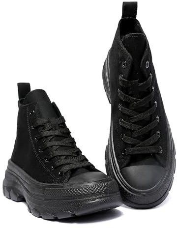 Nexsus Plus Ladies Women Chunky Sole Lace Up High Top Canvas Casual Trainers Sneakers Walking Gym Shoes Size UK3-9