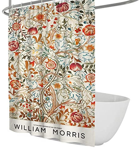 Wewoo Home Duschvorhang im nordischen Stil William Morris Retro botanische Florale Duschvorhänge Dekor Wasserdicht Roter Badezimmervorhang W90xL180cm