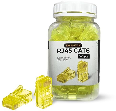 Spetstech RJ45 Connectors - 100-Pack Cat 6 Pass-Through Plugs (Cat6, Ethernet) for UTP Cables (100, Yellow)