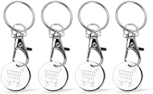 Dokeno 4 Stücke Einkaufswagenlöser, Schlüsselanhänger Chip Einkaufswagenchip Einkaufswagen-Token Abziehbarer Einkaufswagenchip Einkaufschip Metall für Einkaufswagen