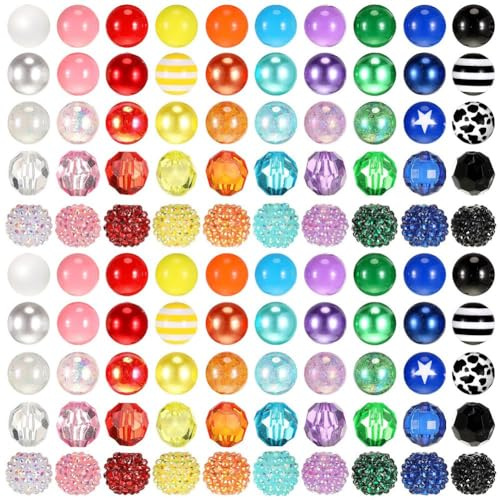 Hopbucan 100 Stück 20 mm Perlen für Stifte, Strassperlen, Kaugummiperlen für Stifte, Perlenbestickte Schlüsselanhänger, DIY-Bastelstifte, Schmuckherstellung
