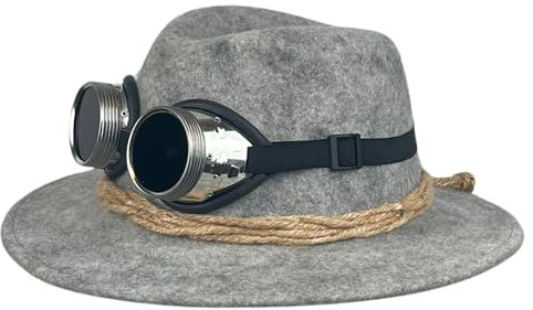 Mauerer Trachtenhut für Herren mit Gletscherbrille Filzhut für Herren in Anthrazit und beiger Kordel - abnehmbare Gletscherbrille - Tiroler Hut (DE/NL/SE/PL, Numerisch, 61, Grau)