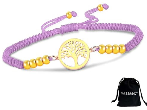 VASSAGO Bracelet arbre de vie pour homme et femme - Bracelet tressé réglable fait à la main - Corde colorée avec perles - Bijoux arbre de vie - Amulette - Cadeau, taille unique, Acier inoxydable, Pas