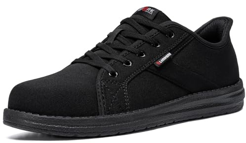 LARNMERN Arbeitsschuhe Sicherheitsschuhe Herren Stahlkappenschuhe | Schwarz Leichte Sneaker S1 Sommer Slip On Sportlich Stahlkappe Dämpfung Hände frei Industrielle