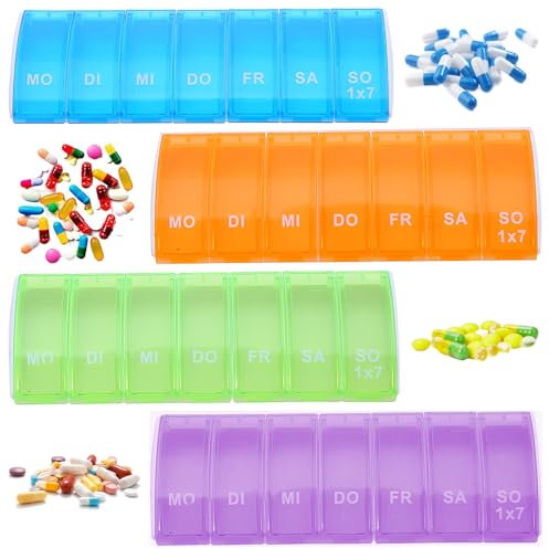 4 Stück Tablettenbox 7 Tage, Pillendose 7 Fächer, Frei Von Bpa Mit Einem Einzigartigen Design Und Großen Fächern Für, Pillendose 7 Tage, Medikamentenbox, Pillendose, Tablettenbox 7 Tage Klein