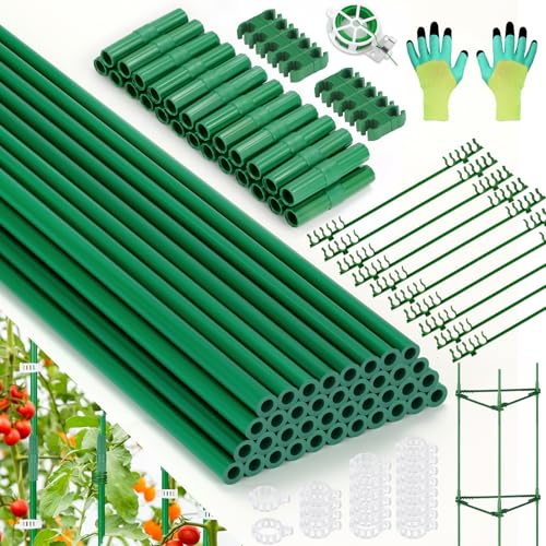 Qinzave Gartenpfähle-Set, Fiberglas-Pflanzstäbe, Stützen für Tomaten, Gemüse, Pfeffer, Zäune, Innen- und Außenbereich, 36 Sets