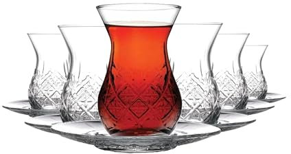Pasabahce Timeless Türkische Teegläser Set 155 ml für 6 Personen - Teebecher, Cay Bardagi Seti Mit Untertassen