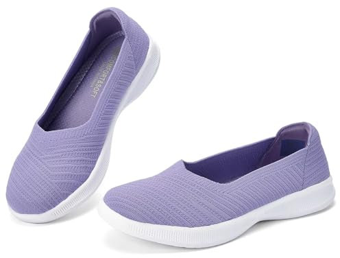 konhill Mocassini delle Donne Comodi Loafers Casual Flats Slip on Knit Scarpe Dressy Scarpe da Passeggio Leggere EU 37.5 Viola