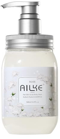 AILKE Fair Skin Scrub Body Wash, Moisturizing, Clean Skin With Rose Oil Extract, Sodium Hyaluronate, Improve Skin Fairness Elasticity, Peeling, 500 ml