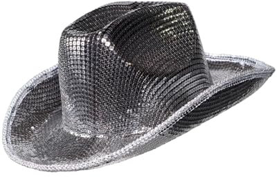 Horror-Shop Silberner Pailletten Disco Cowboyhut
