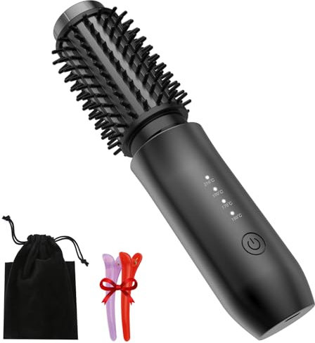 Cordless Curler Brush Iron for Long Hair - Rechargeable Hair Styler Hot Curler Brush for Salon-Worthy Waves Curls and Volume, 4 Temperature Travel Friendly (Black)
