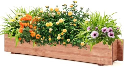 HOMASIS Orto Rialzato in Legno di Abete, Fioriera Rettangolare per Verdure, Frutta, Erbe, Letto di Piantagione con 2 Fori di Drenaggio per Giardino, Balcone, Terrazza, 91,5 x 18 x 16 cm, Naturale