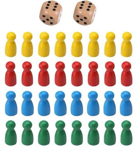 AEIOPRS 32 Pcs Spielfiguren Aus Holz Für Brettspiele Holzpuppen Spielfiguren Spielkegel Set Halmakegel Flaschenkegel 2 Würfel Aus Holz