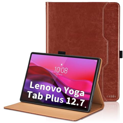 Funda para Lenovo Yoga Tab Plus 12.7 Pulgadas 2025 PU Leather Ángulos Ajustables Case con Supporto Funzione y Bolsillo,Auto Reposo/Activación -Marrón