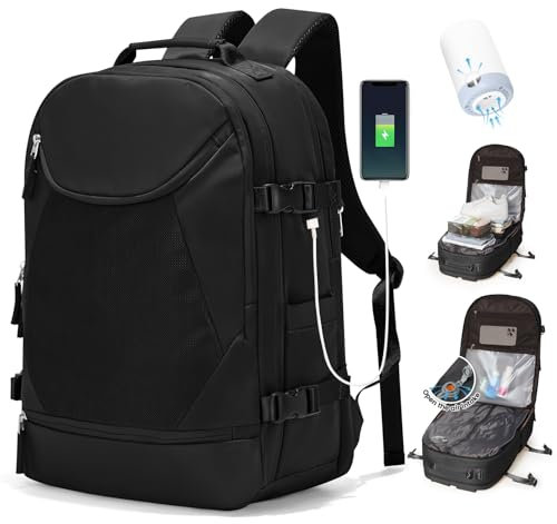 SZLX Vacuum Backpack Travel Bag With Pump Ryanair Cabin Bags Underseat Carry On Baggage with Compression System For Flights Waterproof Laptop Backpack 14 inch With USB Port and Shoe Compartment