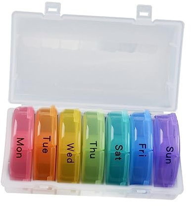 HAWILLOSCH Fächer Pillenbox Organizer Regenbogenfarbe Aufbewahrung für Tabletten Medizinischer Spender für Senioren