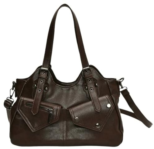 Borse a tracolla vintage di grande capacità per le donne in pelle vegana Hobo Satchel Y2K borse da viaggio per pendolari, Caffè, Free