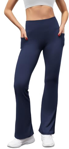 SEAYIJIA Women Trousers Flared Leggings Bootcut Yoga Pants Strech Sports Pants Casual Bussiness Work Trousers with Pockets, Navy Blue M
