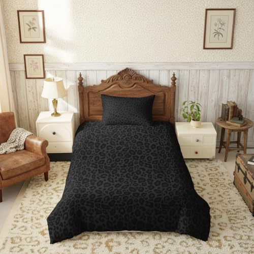 feelingyou Schwarzer Leopard Druck Kinder Bettdecke S Größe Afrikanischer Gepard Wildtier Decken Abdeckung für Schlafzimmer Tierhaut Muster Bettwäsche Set(1 Kissenbehälter)