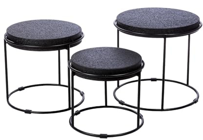 Casablanca 3er Set Beistelltisch Rotonda - rund - Eisen - krakelierte Oberfläche - schwarz - Höhe 47cm x Ø 48cm