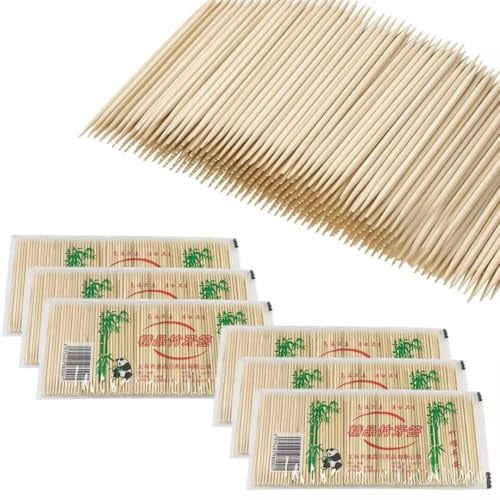 900 palillos de dientes de bambú, palillos de dientes macizos, palillos de madera con doble punta, para higiene personal, aperitivos, palillos de cóctel, palillos de dientes o artes y manualidades, 6