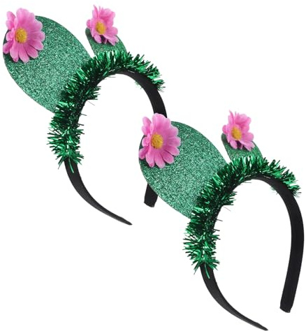 2Pcs Funny Cactus Headband for Parties and Birthday Celebrations | Green Glitter Felt Cloth Set, Adorable Self Portrait Prop for Girlfriends and Families, Cactus Shape