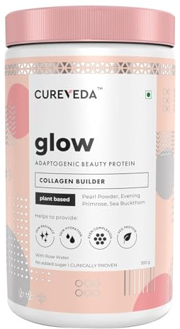Glow Veg Collagen Builder Powder (300g) for Brighter & Youthful Skin, Plant-Based Supplement with Rose Water, Veg Beauty Protein, Evening Primrose 100IU, No Added Sugar