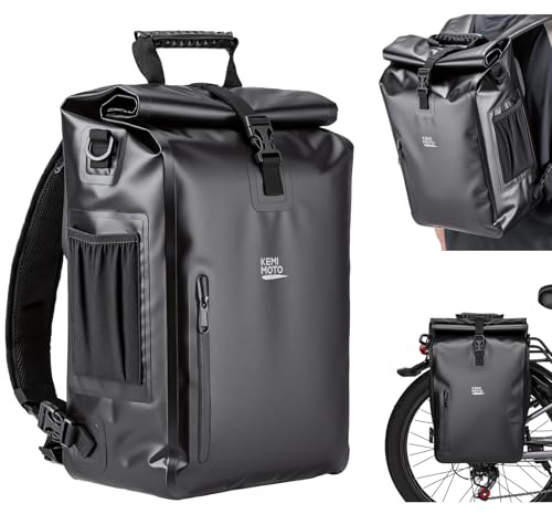 KEMIMOTO Sacoche de Vélo Étanche 27 L, Sacoche Velo Porte Bagage Arriere avec Compartiment pour Ordinateur Portable, Sac 3 en 1 Convertible en Sac à Dos et Sac Bandoulière avec Poignée et Bandoulière