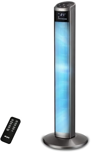 Air Pro 36 Tower Fan Oscillating Bladeless Fan with Remote Control - Tall Compact 3 Speeds Quiet 55W Motor Cooling Fan - Floor Standing Fan for Home Office - LED Display 15 Hour Timer