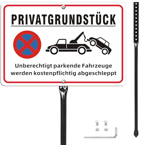 Targa XXL per proprietà privata con pali in metallo, 35 x 25 cm, grande, riflettente, divieto di parcheggio, divieto di proprietà privata, in alluminio, impermeabile, protetto dai raggi UV
