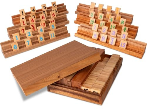 LOGOPLAY Rummy Spiel aus Holz im Kasten – 6 Spieler – Hochwertiges Brettspiel mit 6 Bänken & Spielsteinen – Klassisches Gesellschaftsspiel – 29 x 20 x 6,5 cm – 2 kg
