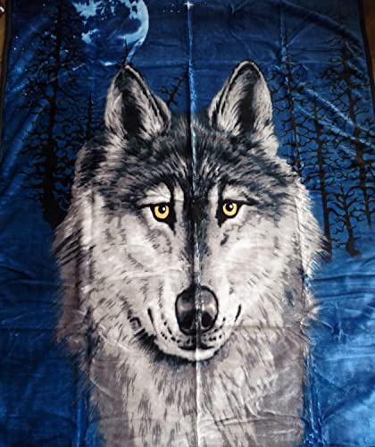 Natur-Fell-Shop Kuscheldecke Tagesdecke Decke Motiv Wolf mit Mond 160x200cm